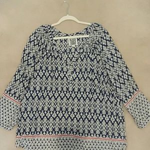 Blue multi print 2x blouse with long sleeve